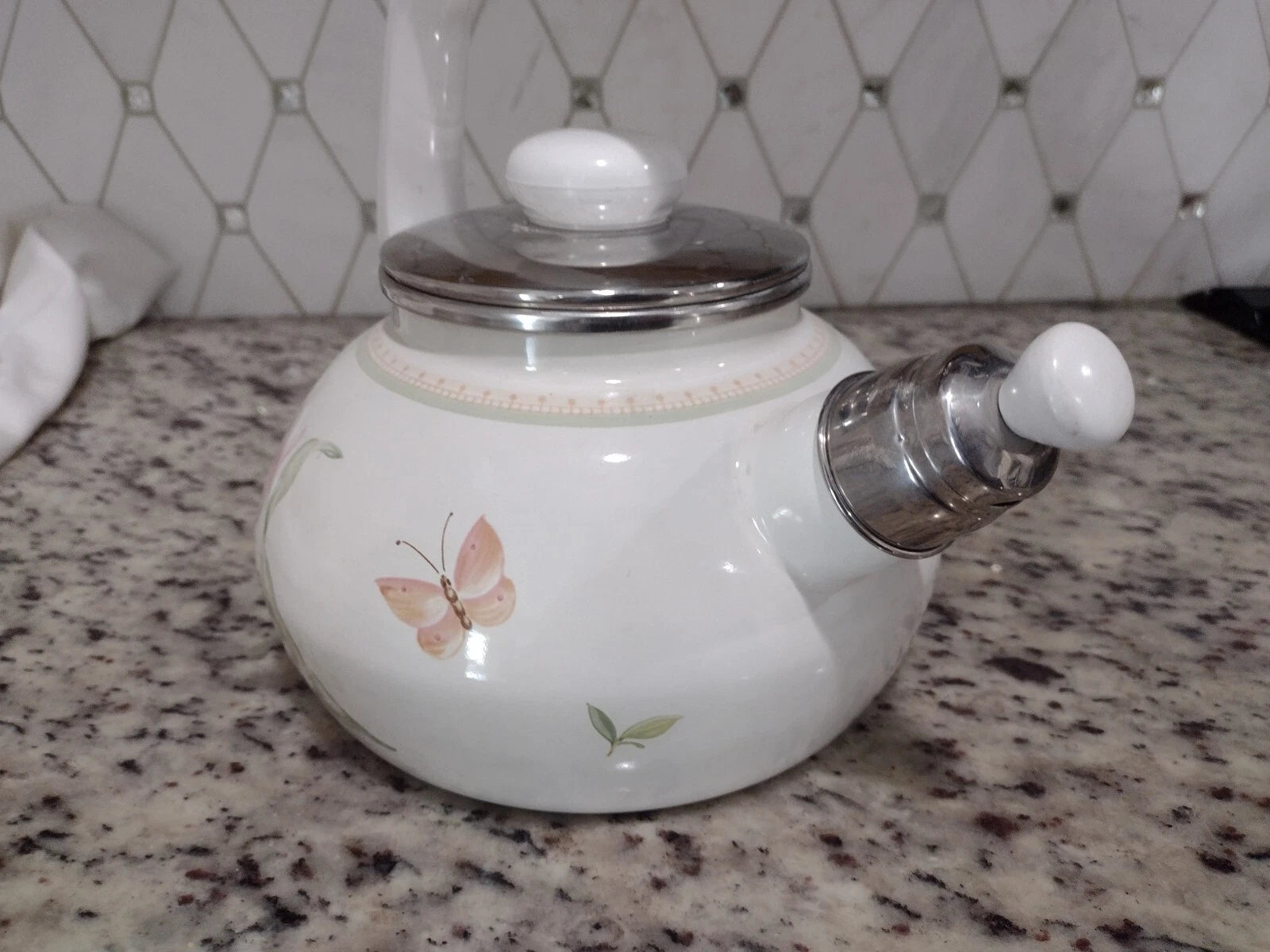 Villeroy And Boch Florea Tea Kettle Enamel Flower Butterfly Rare