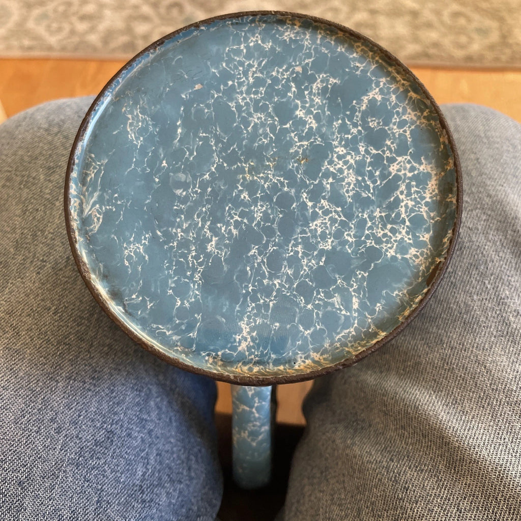 VTG Robin Egg Blue Splatter Swirl Graniteware Enamelware 6” Teapot No Lid