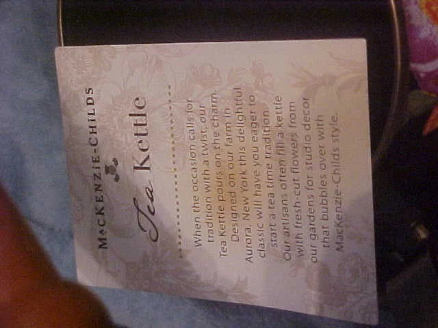 MacKENZIE CHILDS 3 QT BLACK FLOWER MARKET TEA KETTLEMINT