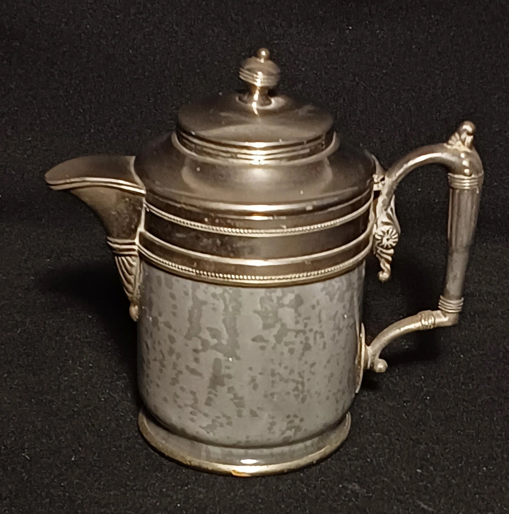 Antique Manning Bowing Gray Graniteware Enamelware Pewter Tea Coffee Set