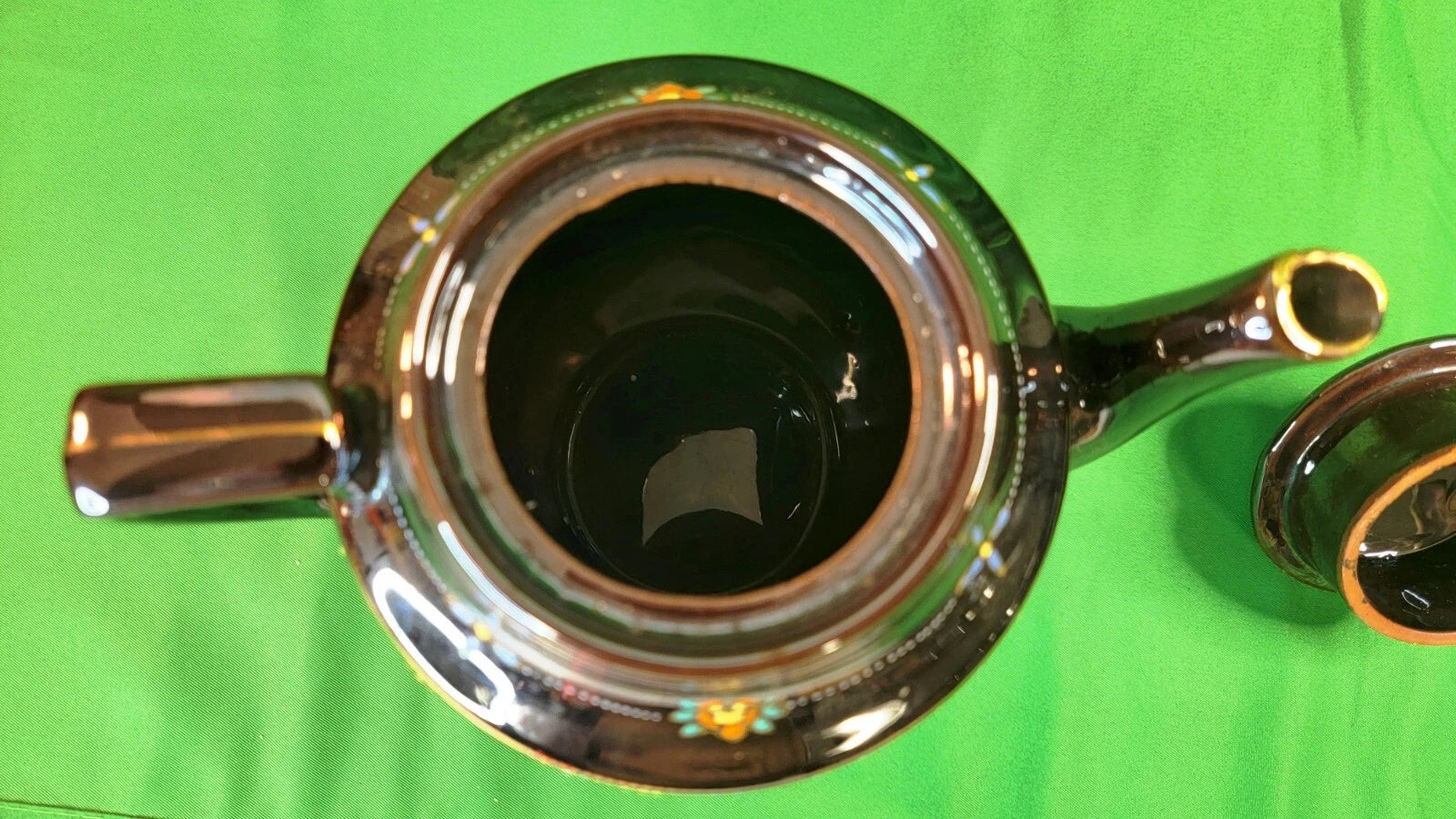 Beautiful Vtg Teapot Moriage Hand Painted Brown Glazed Pottery Occupied Japan