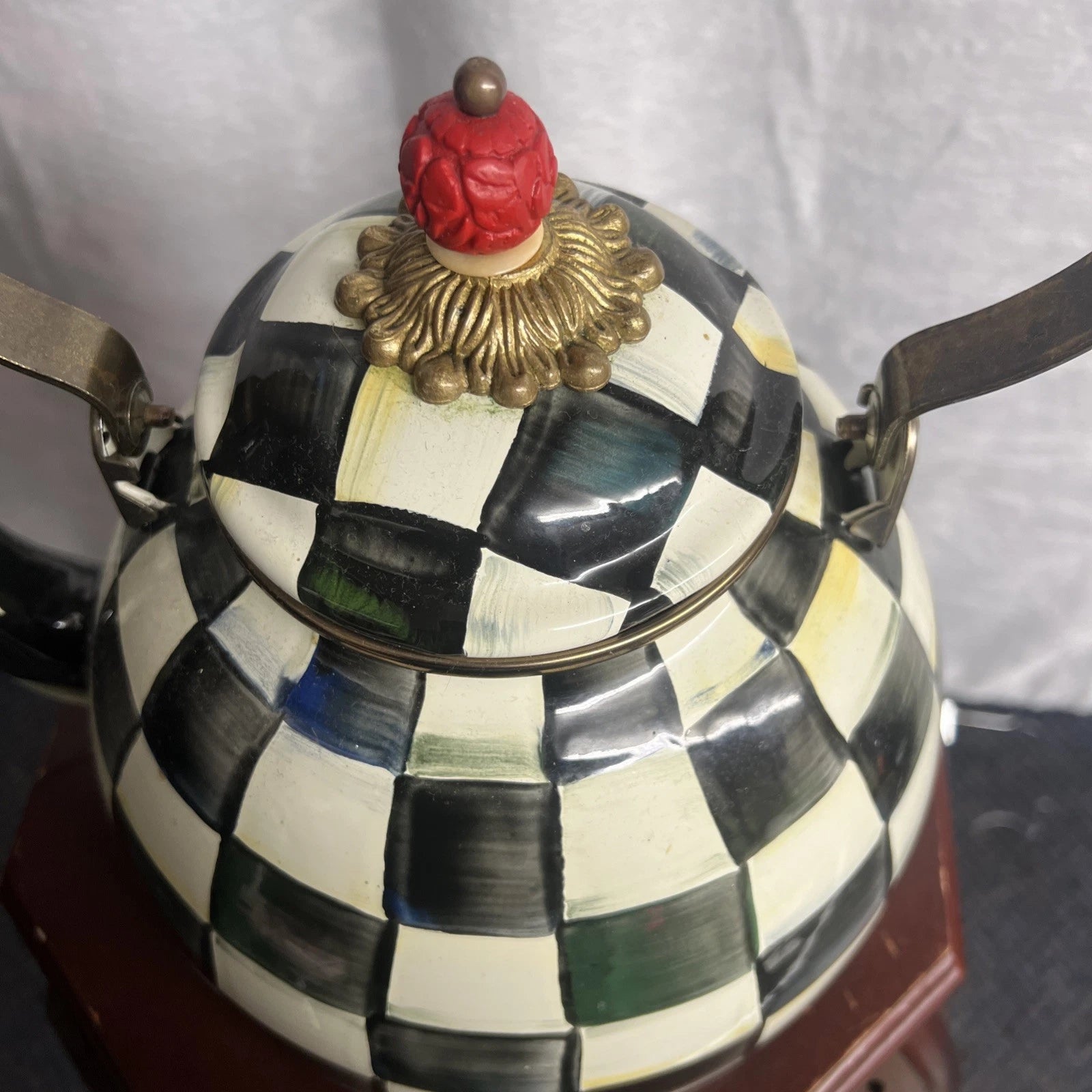 MacKenzie Childs Courtly Check Enamel Tea Pot