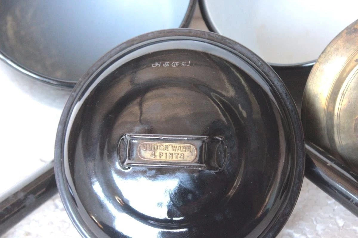 Enamel Tea Pot  With Handle 2 Pc Old Vintage Kitchenware Collectible