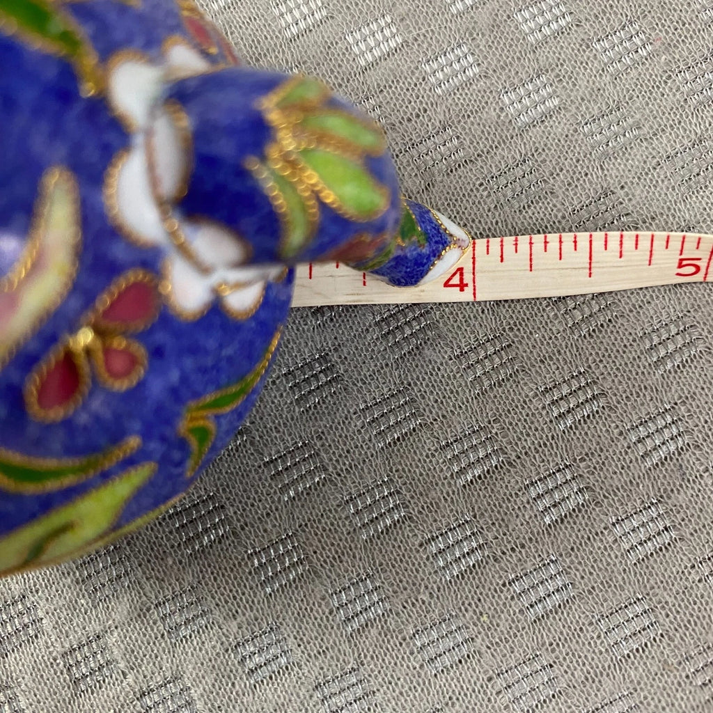 Vtg Miniature Cobalt Blue Enamel Gilded Cloisonne Floral Metal Back Teapot & Lid