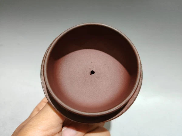 Chinese Purple Clay Pot Health Trays Figurine Enamel Painted Carved Floral