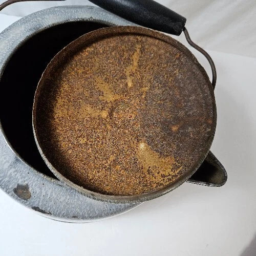 Antique Gray Enamelware Teapot Cowboy Camp Tea Kettle