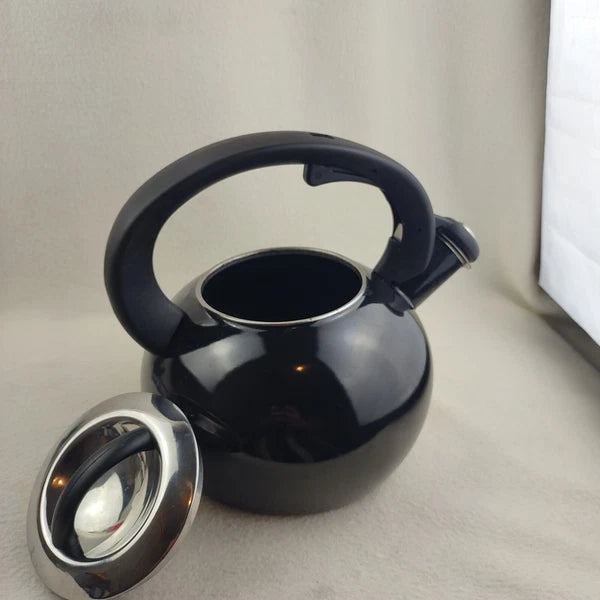 Whistling Tea Pot Kettle Black Enamel with Lid Large Unbranded