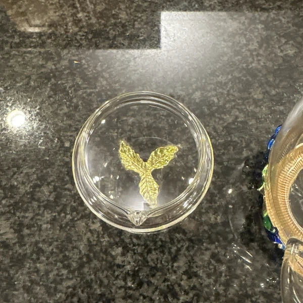 Teffania Teapot Handcrafted Crystal Glass W Blue Roses And Rhinestons 12 OZ