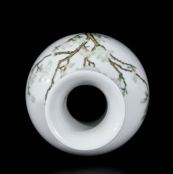 34CM Qianlong Signed Old Chinese Colour Enamel Vase W/bird N3272