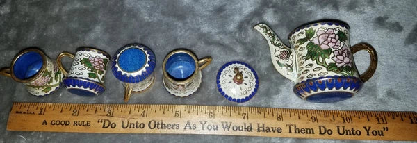 Miniature Enamel Set of 6 Coffee/Tea Pot & 4 Cups