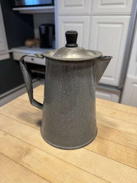 Antique Vintage Gray Graniteware Enamel Coffee or Tea Pot bin7