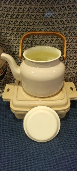 Vintage Enamel Coated Copco Style Teapot Kettle Rustic Farmhouse