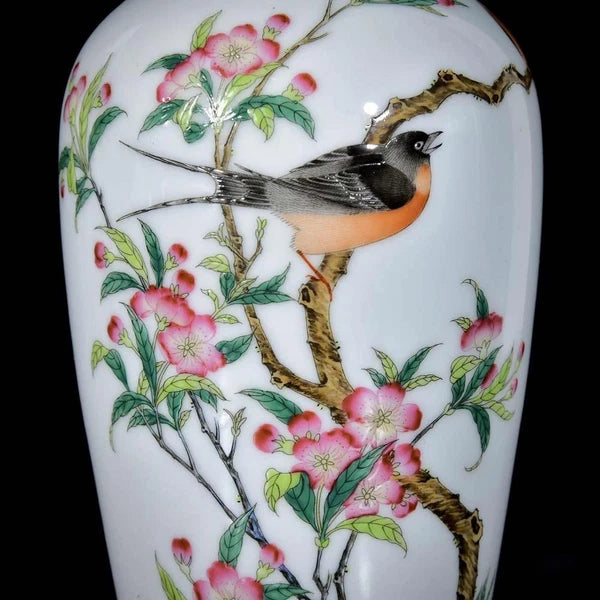 Qianlong Signed Old Chinese Colour Enamel Vase W/flower N3308