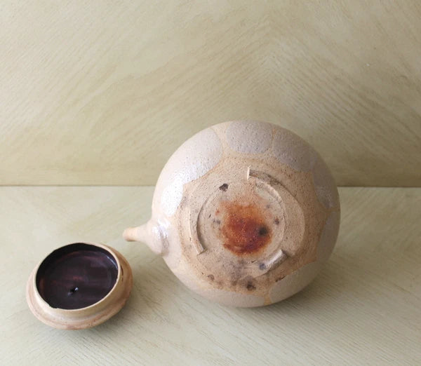 Vtg Asian Chinese Japanese Ceramic Clay Enameled Flat Teapot Kettle Raku Ware?