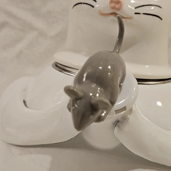 Vintage 1980s Copco White Cat and Gray Mouse Enamelware 2 ½ QT Tea Kettle
