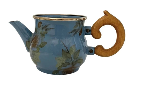 Mackenzie Childs 1983 Victoria Richard Blue Floral Enamel Coffee Tea Pot. No Lid