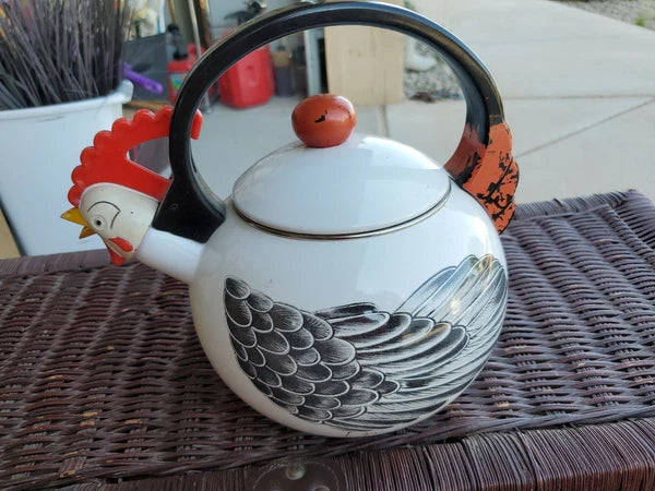 vintage 1986 Kamenstein rooster enamel tea kettle pot