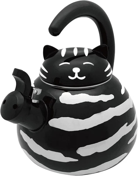 Supreme Novelty Enamel Stovetop Whistling Tea Kettle, Black and White Cat - New