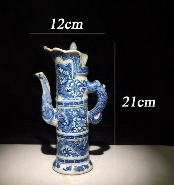 Chinese Antique Porcelain Qing Qianlong Blue and White Dragon Pattern Pot