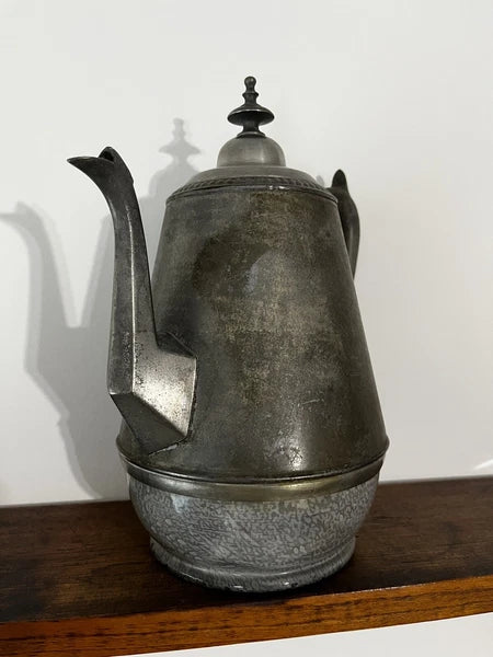Antique Gray Graniteware Pewter Tea Pot Enamelware c1880