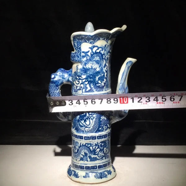 Chinese Antique Porcelain Qing Qianlong Blue and White Dragon Pattern Pot