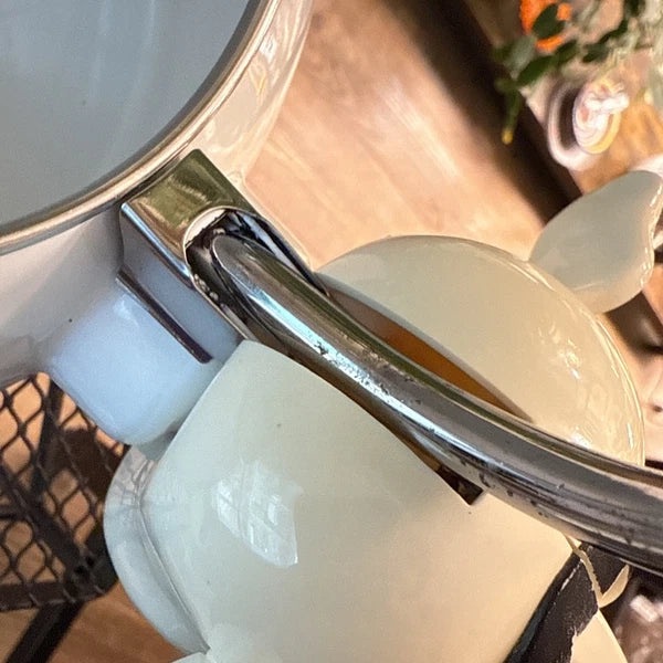 Vintage M Kamenstein Black White Cow Whistling Tea Kettle Teapot