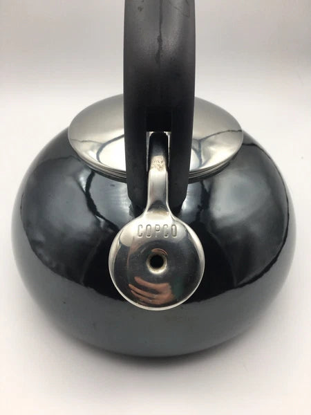 COPCO 2qt Black Enamel Whistling Teapot Kettle Chrome Top Mid Century Modern MCM