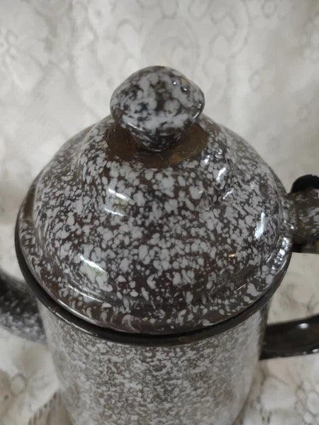 Nice Vintage Grey Speckled Enamel Coffee/Tea Pot