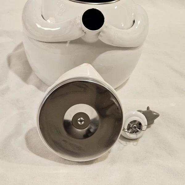 Vintage 1980s Copco White Cat and Gray Mouse Enamelware 2 ½ QT Tea Kettle