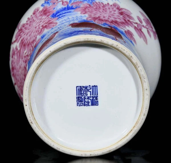 33CM Qianlong Signed Old Chinese Colour Enamel Bowl W/bird N3213