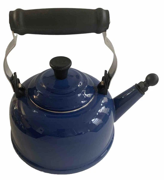 Le Creuset Whistling Tea Kettle Blue 1.6 Liter 1.7 Quart Enamel Steel Small Chip