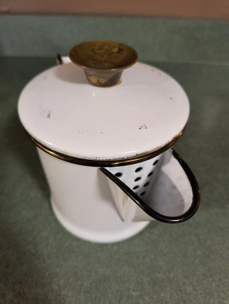 GEORGES BRIARD MCM ENAMELWARE TEA POT WHITE PINEAPPLE LEAVES STRAWBERRY BLACK