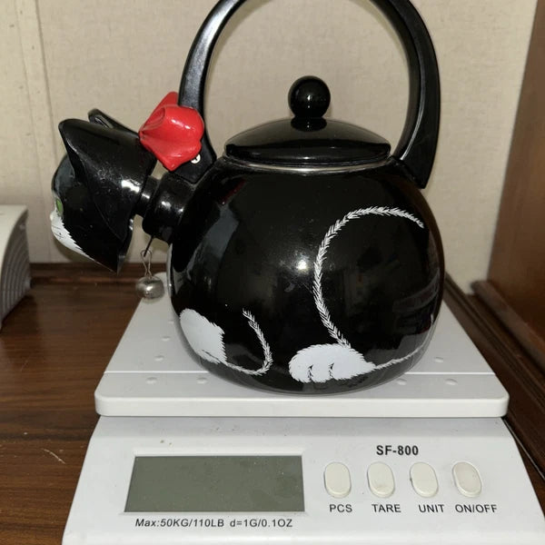 Vintage Ancona Kitty Cat Bow Tea Kettle Teapot 90s Black And White