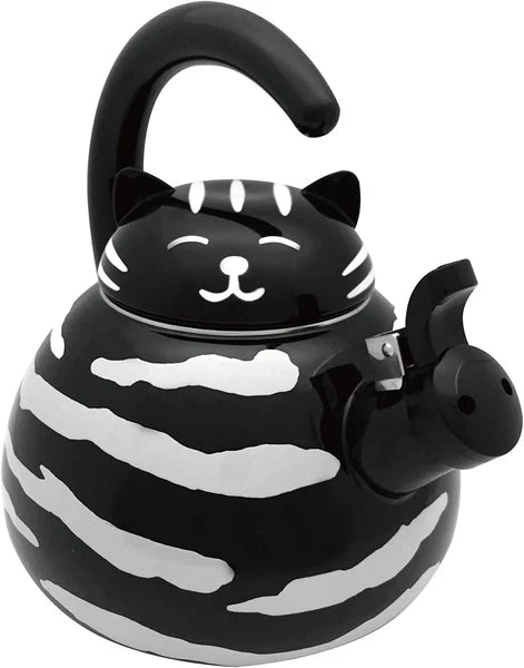 Supreme Novelty Enamel Stovetop Whistling Tea Kettle, Black and White Cat - New