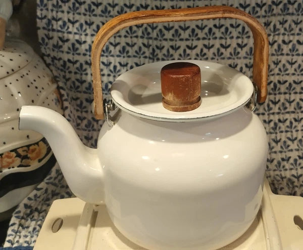 Vintage Enamel Coated Copco Style Teapot Kettle Rustic Farmhouse