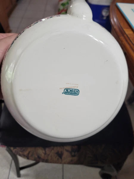 1990s Floral Enamel Tea Kettle, w Brass & ceramic Handle, Preferred stock Taiwan