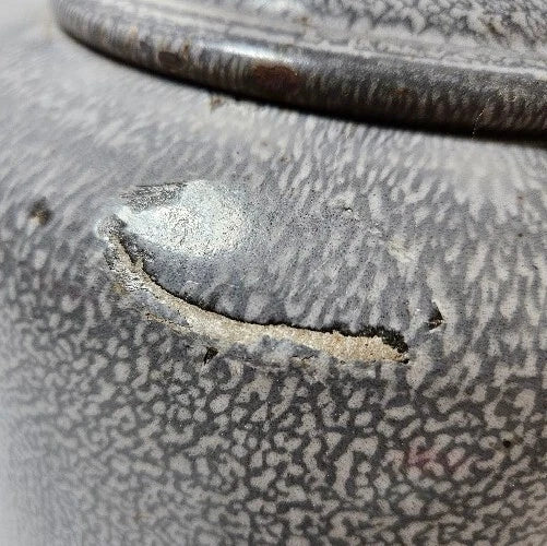 Antique Gray Enamelware Teapot Cowboy Camp Tea Kettle