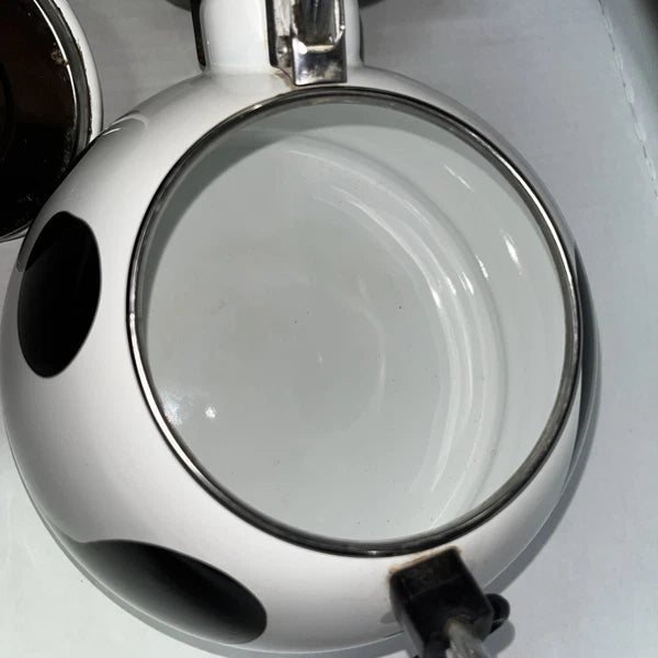 1992 M.K. Kamenstein Whistling 2 Quart Black and White Cow Tea Kettle with Bell