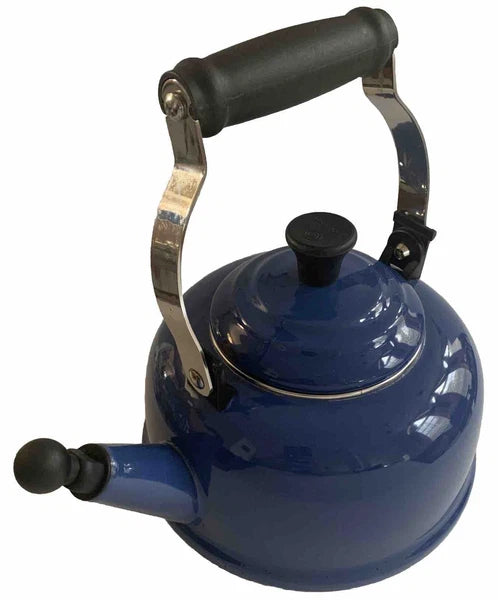 Le Creuset Whistling Tea Kettle Blue 1.6 Liter 1.7 Quart Enamel Steel Small Chip
