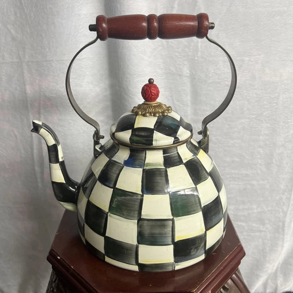 MacKenzie Childs Courtly Check Enamel Tea Pot