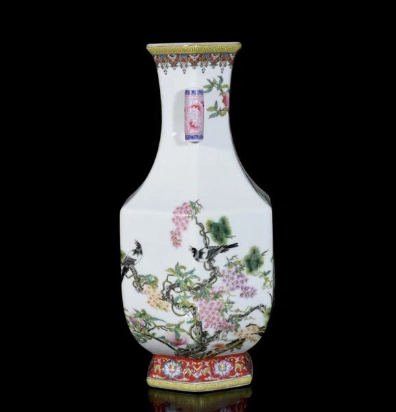 30CM Yongzheng Signed Old Chinese Colour Enamel Vase W/peach N3423