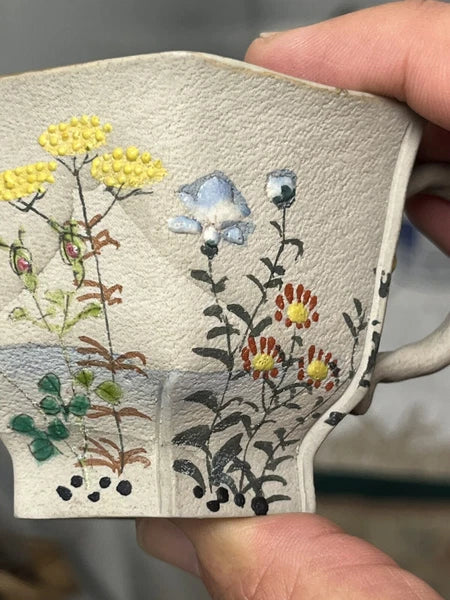 Japanese Banko Ware Plate and Teacup Crane Enamel  Marked