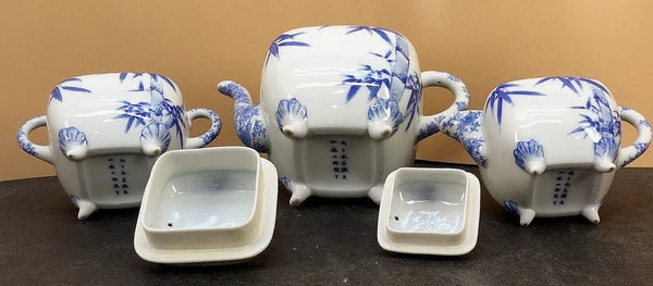 Japanese Meiji Porcelain Tea Set - Teapot, Cream & Sugar Bowls, Signed