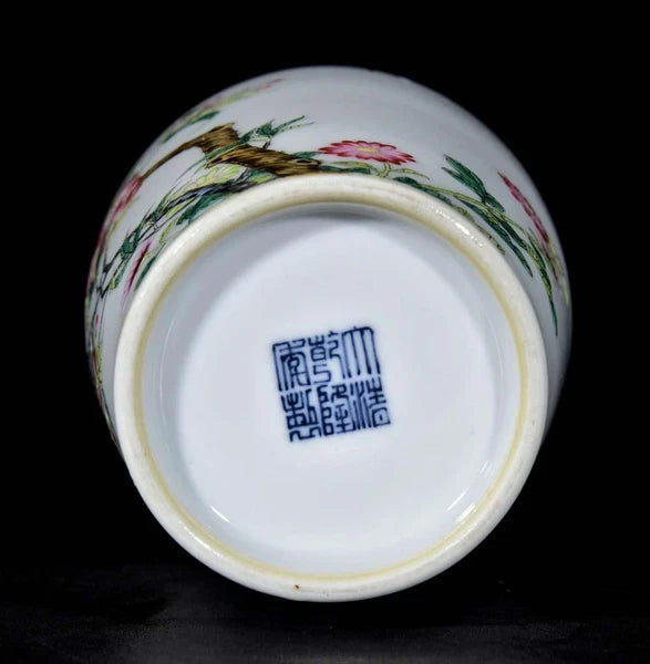 Qianlong Signed Old Chinese Colour Enamel Vase W/flower N3308