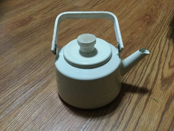 Vintage Enamel Tea Kettle Ivory AS IS Shows Some Rust