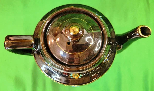 Beautiful Vtg Teapot Moriage Hand Painted Brown Glazed Pottery Occupied Japan