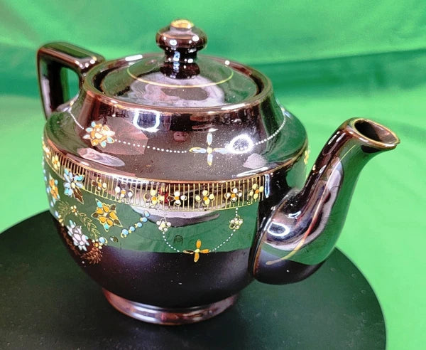 Beautiful Vtg Teapot Moriage Hand Painted Brown Glazed Pottery Occupied Japan