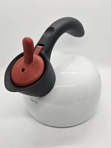 Michael Graves Designs White Enamel Tea Pot Kettle Black Handle