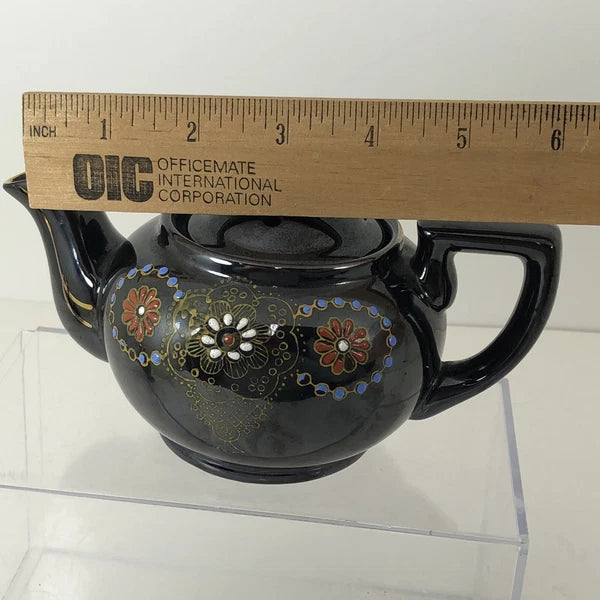 Japan Vintage Ceramic Redware Blue Teapot Glazed and Enamel 12 Ounces VTG