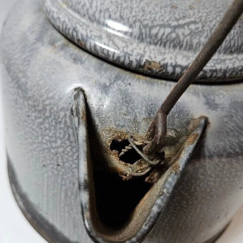 Antique Gray Enamelware Teapot Cowboy Camp Tea Kettle